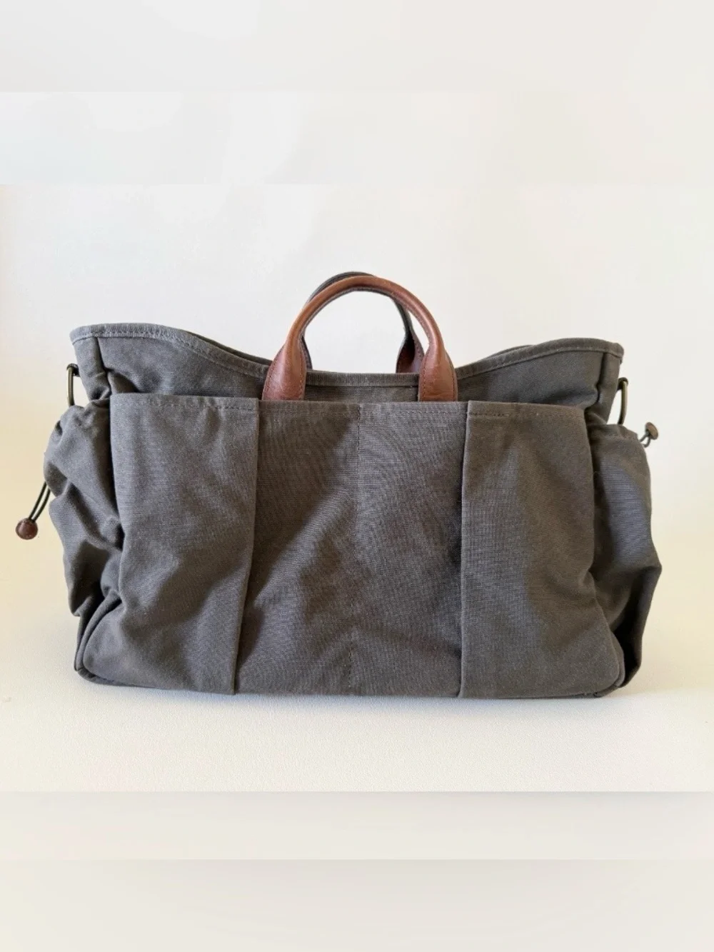 Tom Beckbe Bag Canvas Utility Classic Weekend Tote with Leather Handles - Brown